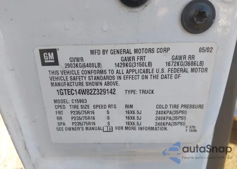 2002 GMC Sierra 1500 Standard from USA, damaged, VIN 1GTEC14W82Z329142